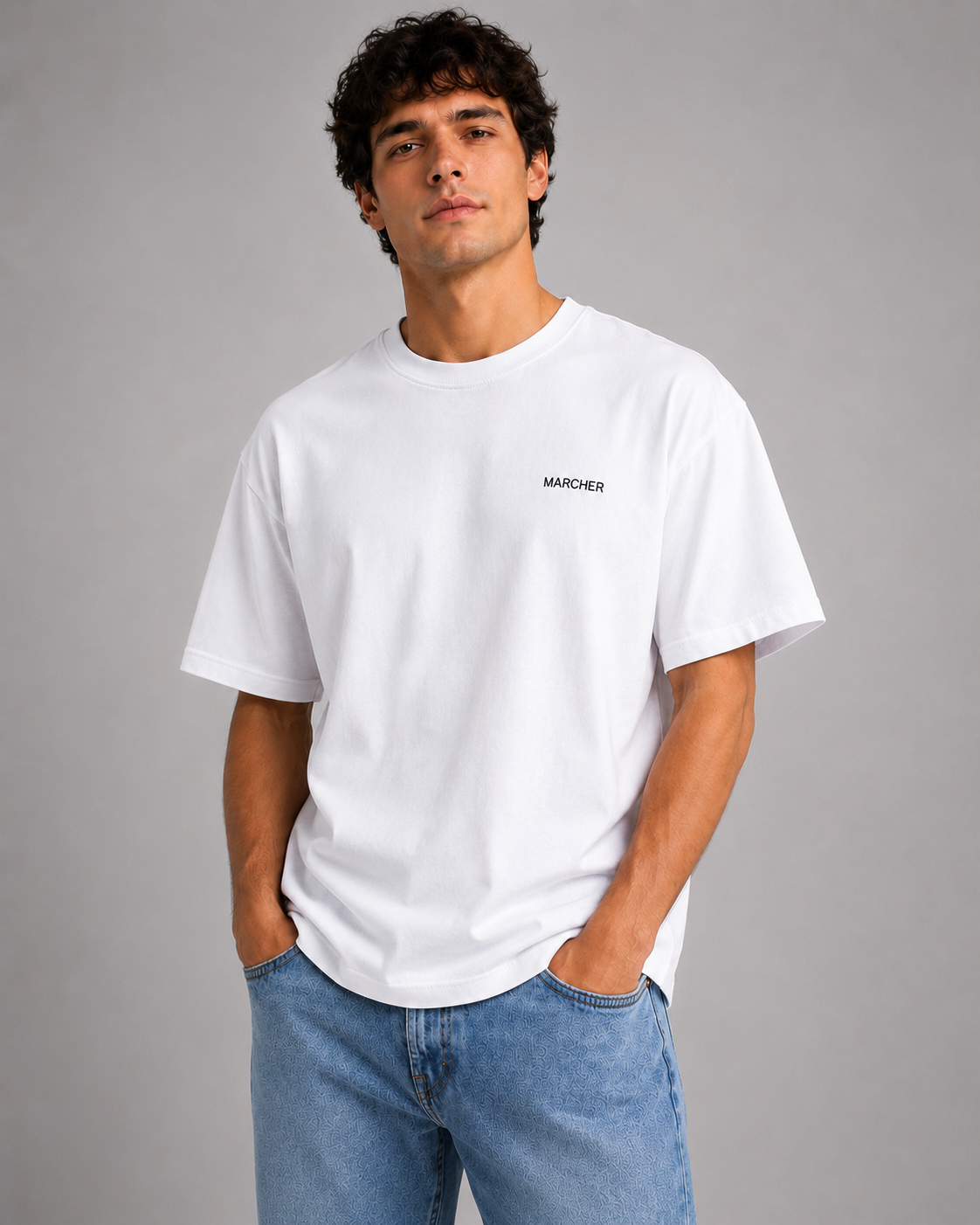 Marcher Erkek Basic Oversize Tişört - Beyaz ürün görseli 3