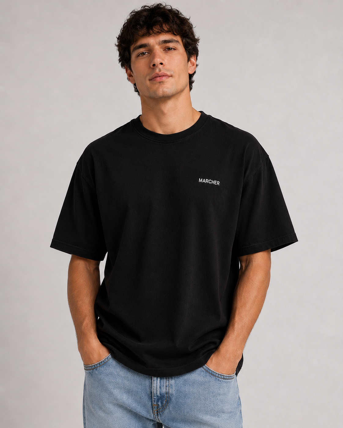 Marcher Erkek Basic Oversize Tişört - Siyah ürün görseli 3