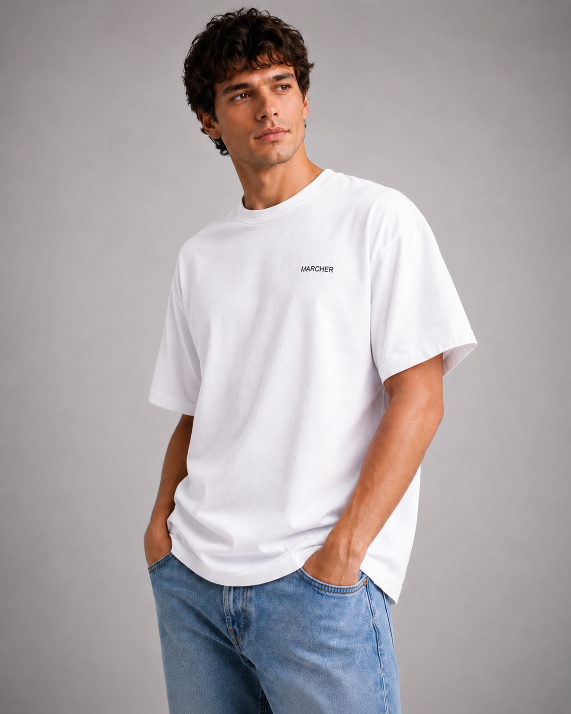 Marcher Erkek Basic Oversize Tişört - Beyaz ürün görseli 1