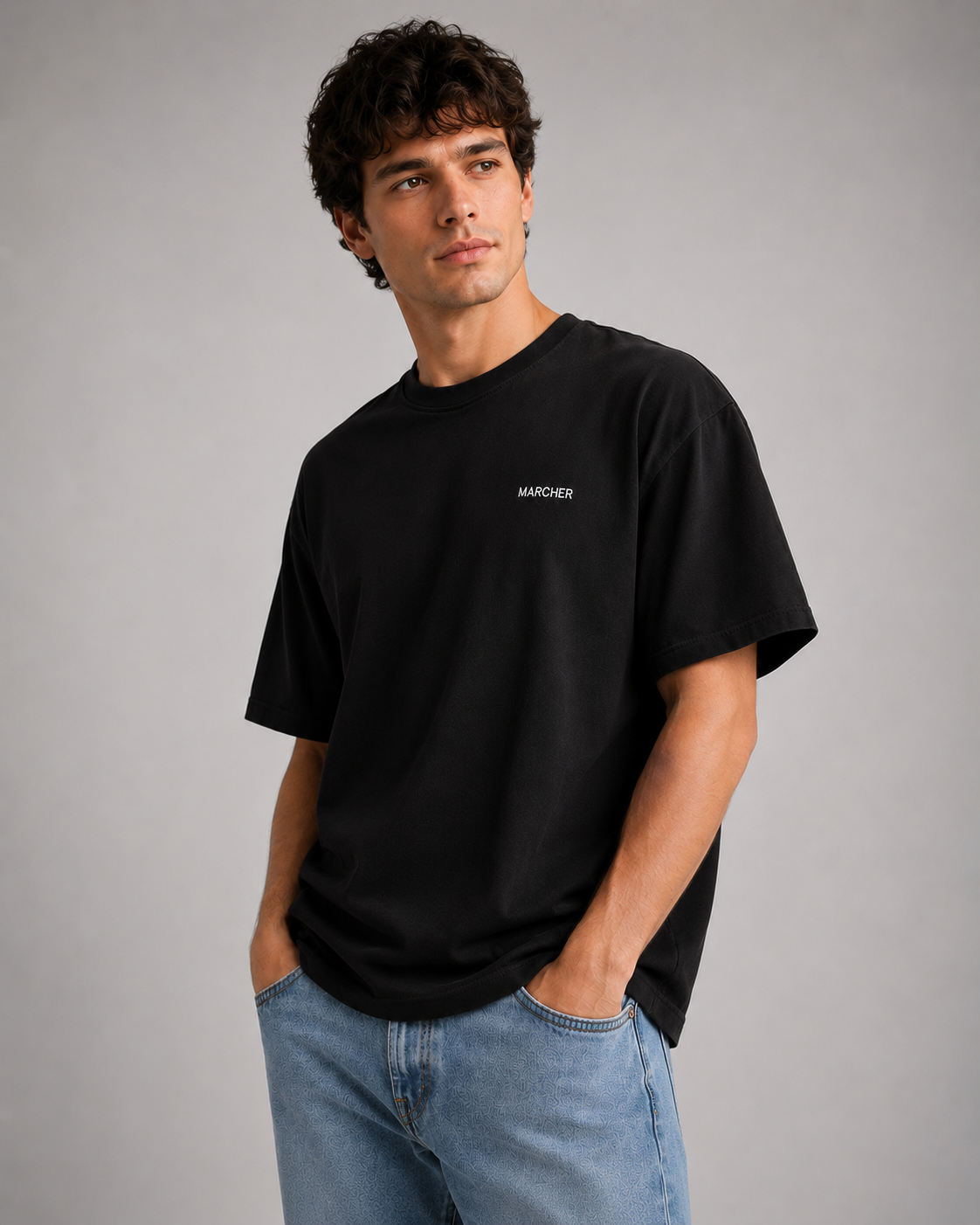 Marcher Erkek Basic Oversize Tişört - Siyah ürün görseli 1
